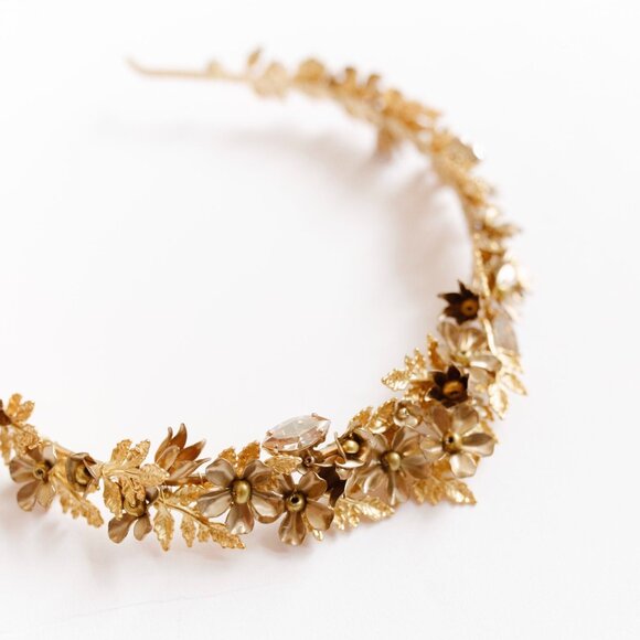 Gold and Crystal Floral Bridal Tiara/Crown - Picture 3 of 4